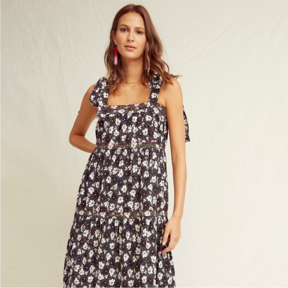 Warm NY Big Love Floral Rainbow Embroidered Tiered Maxi Dress Size 1, Small